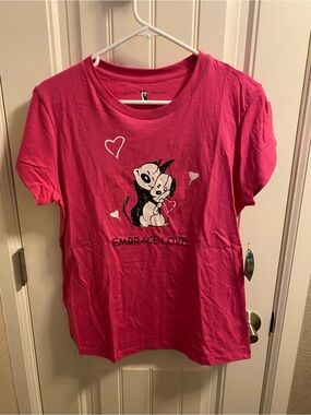 NWT Mutts Organic XL Top Pink Embrace Love Dog Cat Shirt 100 Cotton Tee Juniors